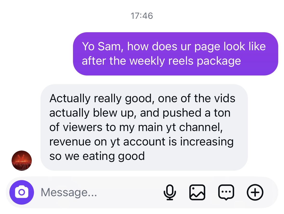Client message about reel package results