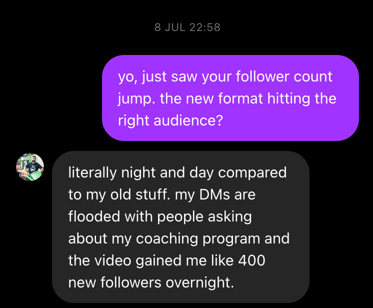 Client message about follower growth overnight